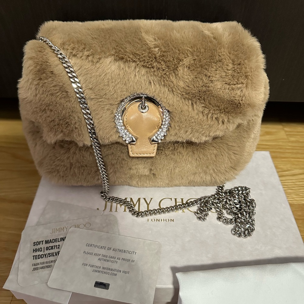 💯% Authentic! Brand New! Jimmy Choo FAUX FUR SOFT MADELEINE CROSSBODY BAG